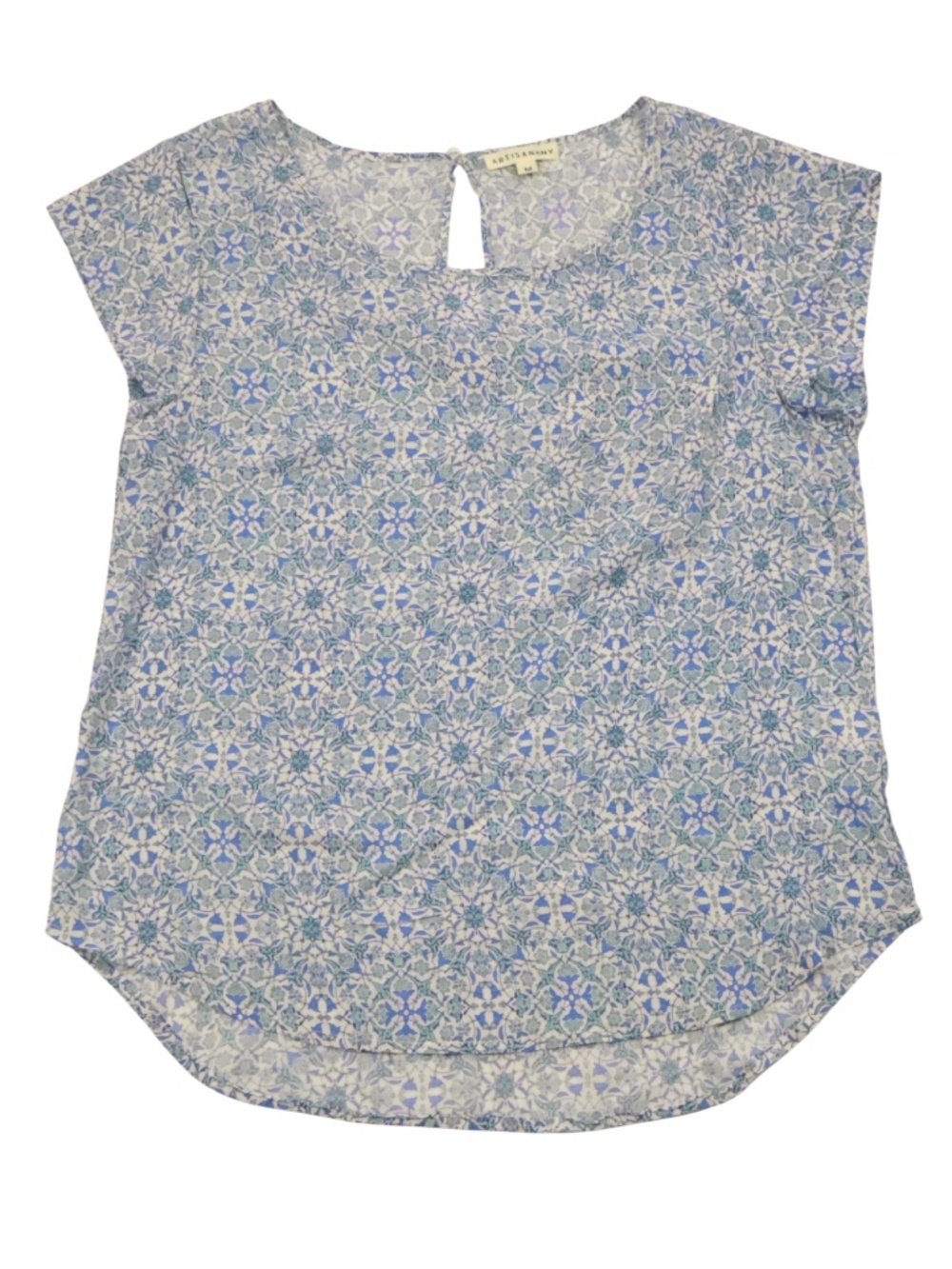 Artisan NY Blue Floral Blouse Medium High Low Hem Lightweight